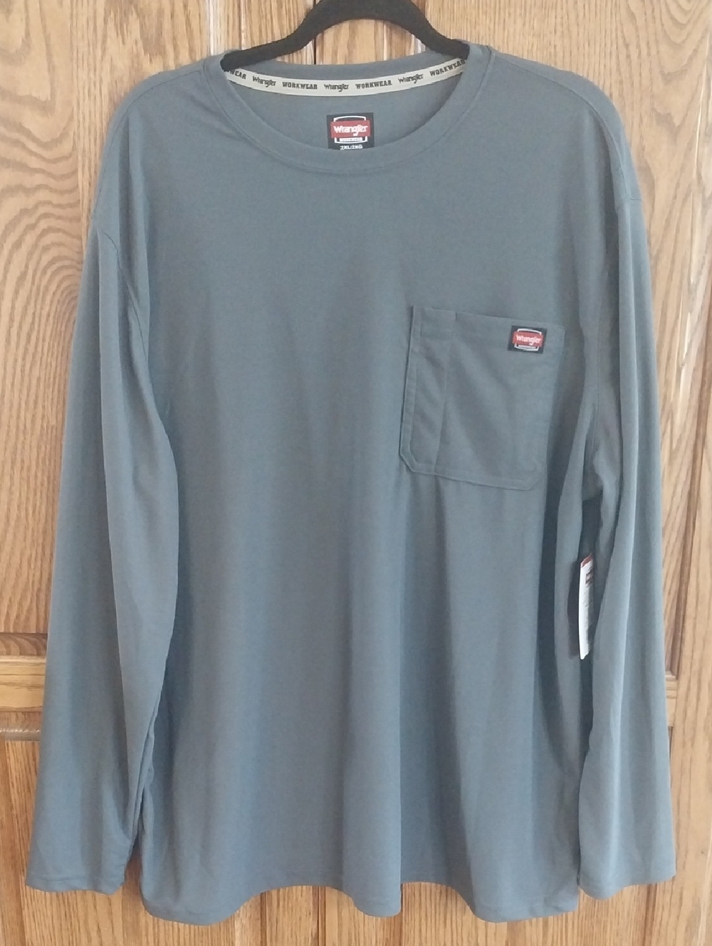 Wrangler Workwear NWT Mens Long Sleeve Performance Work Pocket T-Shirt 2XL Gray